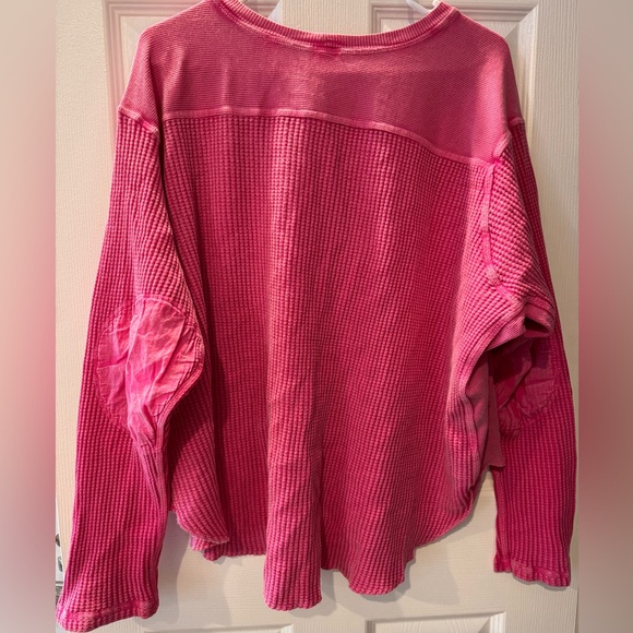 Free People Women's Pink Waffle-Knit Long Sleeve Top - Picture 5 of 6